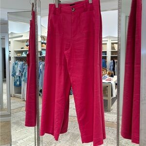 Maeve Colette linen Blend Crop Wide-Leg Pants in Pink